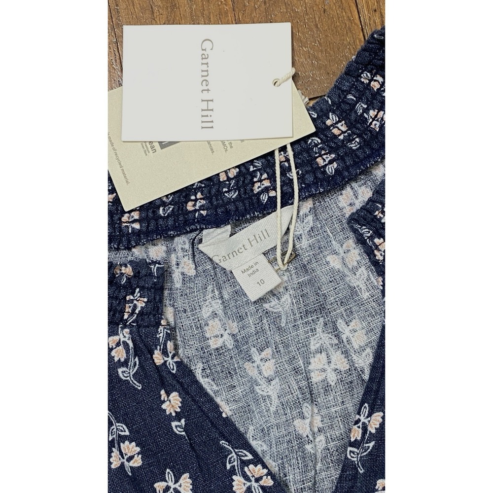 NWT Garnet‎ Hill Women's 100% Linen Floral Shift Dress Size 10 Navy Puff Sleeve - Picture 7 of 9